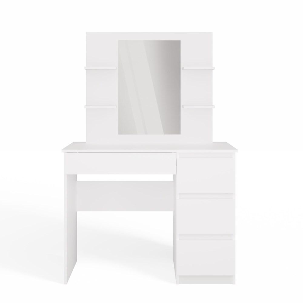 Toeletta Marina 4P Specchio Mijas Destro 4 Cassetti 4 Ripiani Bianca Per Camera da Letto
