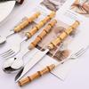 16-Piece Bamboo Handle Silverware Set Stainless Steel Flatware Set Include Spoons Forks Knives and Tea Forks, Cutlery Utensils Serves 4