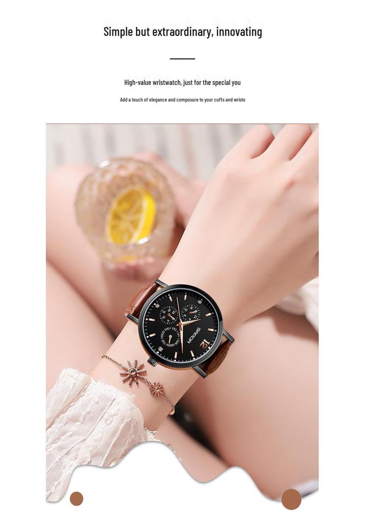 Sanda Waterproof Six-Hand Quartz Wristwatch, Luminous Hands, Unisex for Business and Casual Wear