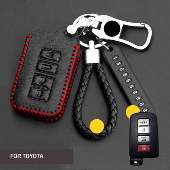 For Toyota Camry Avalon Corolla 4 Buttons Leather Key Fob Cover Case Keychain