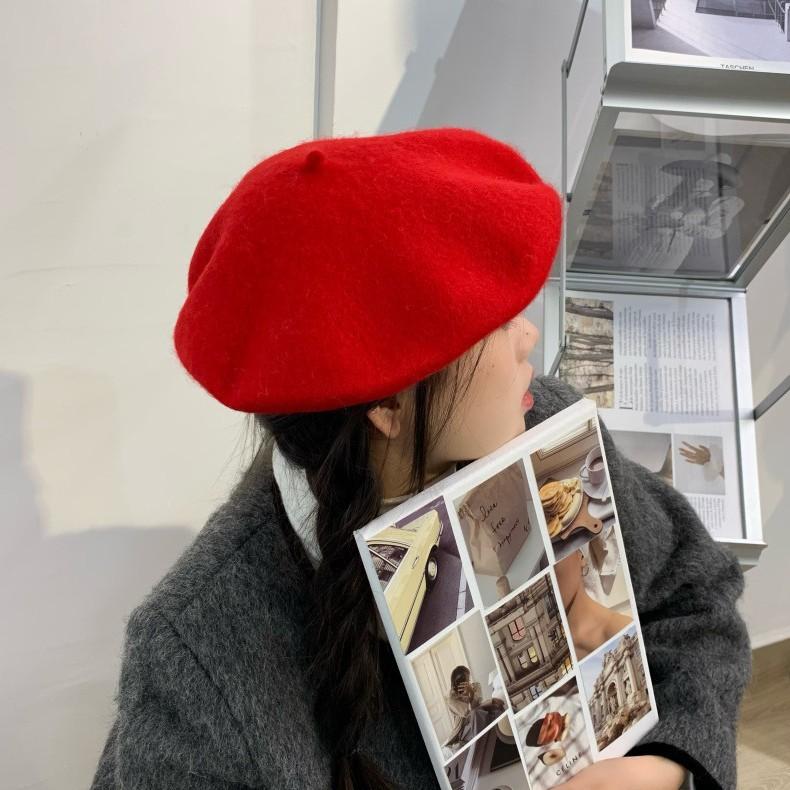 Woolen Beret Women Korean Versatile Hat Women Autumn and Winter Japanese Retro Candy Color Painter Hat