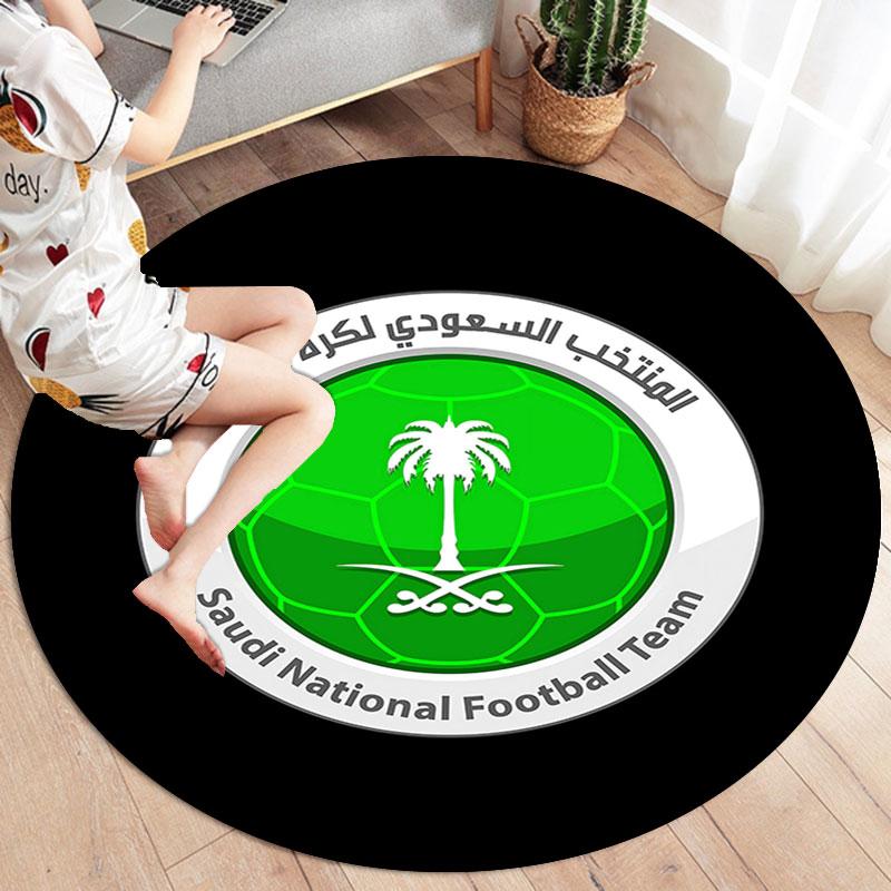 Saudi Senior National Football Team Round Area Rug,Carpet Rug for Living Room Bedroom Sofa Playroom Decor,Non-slip Floor Mat