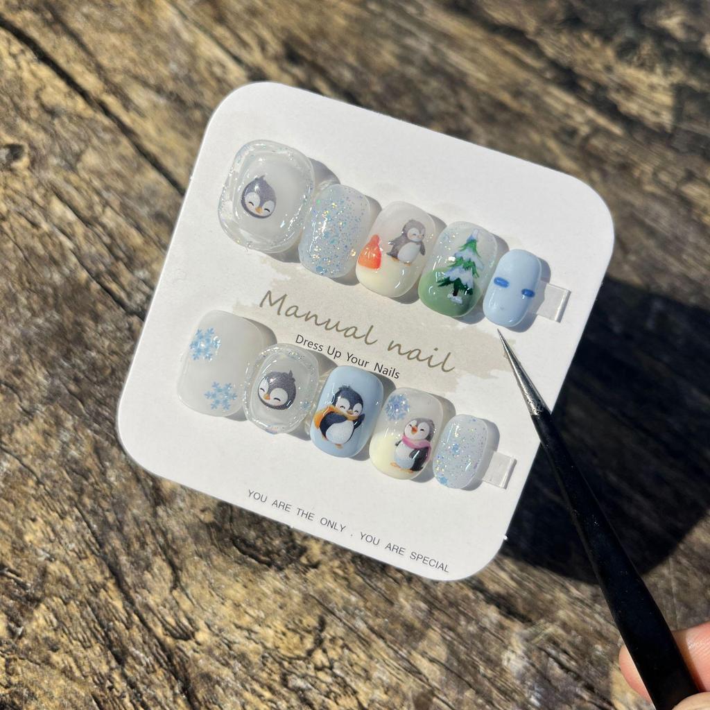 Christmas Collection: Cute Cartoon Girl Wearable Nail Stickers, Handmade & Removable