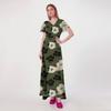 Women's Casual V-neck Short Sleeve High Waist Retro Flower Leaf Print Dress