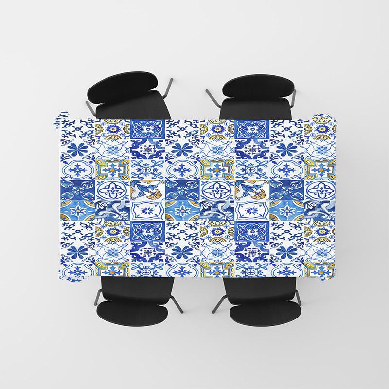 Moderne blau-weiße Keramikdruck-Tischdecke Heimdekor Rechteckige Esszimmerdekoration 150X240Cm -