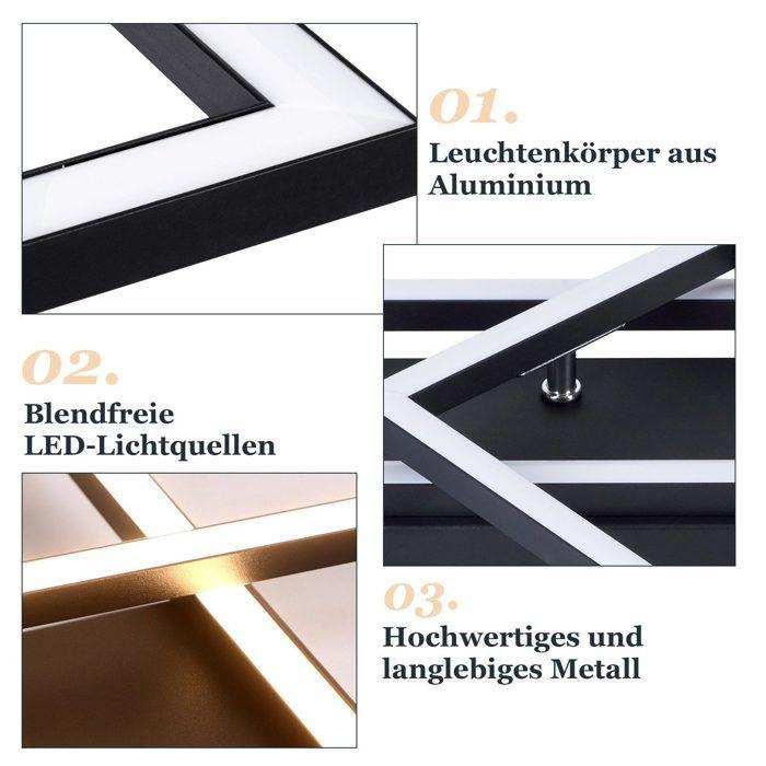 Plafonnier LED - NETTLIFE - 20W - Noir - Blanc chaud 3000K - 42x20x7 cm