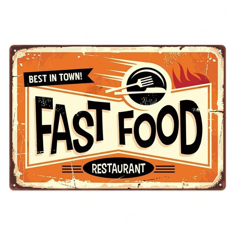Metal Tin Poster Fast Food Vintage Tin Sign Plaque Metal Retro Plate Hot Dog Poster Wall Decor for Kitchen Cafe Diner Bar