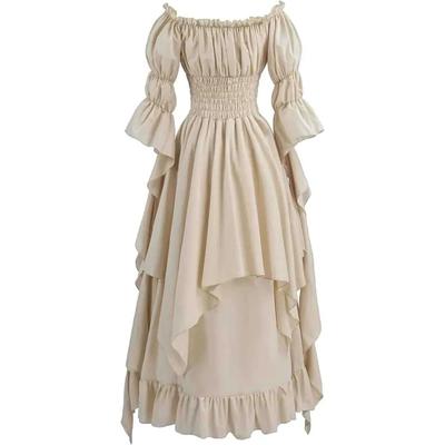 Women's Vintage Solid Color Lace Collar Long Sleeve Dress Cos Dress