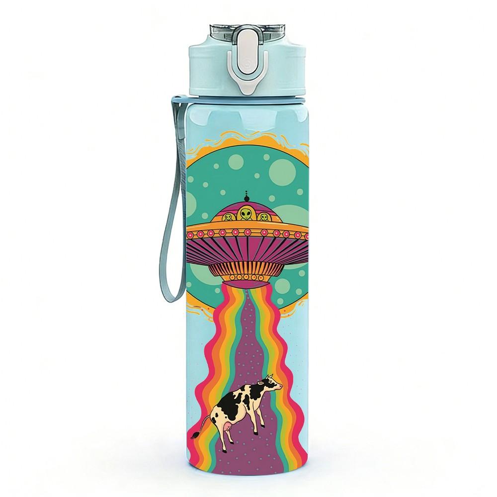 1PC Retro UFO Desert Scene 750ml Color Plastic Sports Water Bottle Leakproof Flip Straw Lid Suitable for Sports Office Home Use