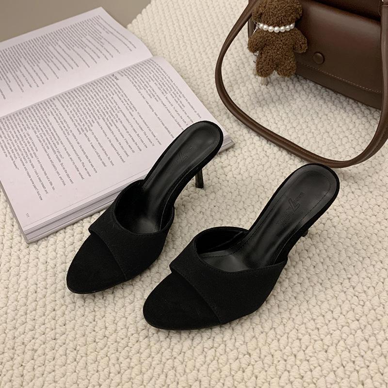 

Foreign trade large size high-heeled sandals women s summer 2025 new pointed thin heel fish mouth cover toe high heels women 35 чорний