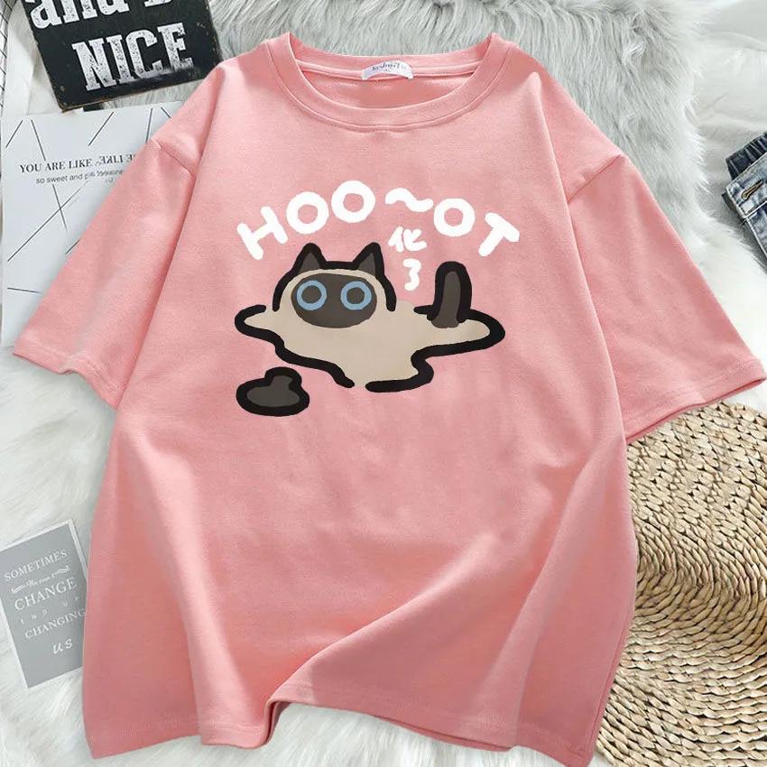 

Мультяшная кошка Свободная футболка с коротким рукавом Американский ретро Уличный тренд Мультяшный принт Круглый вырез Топ 4XL
