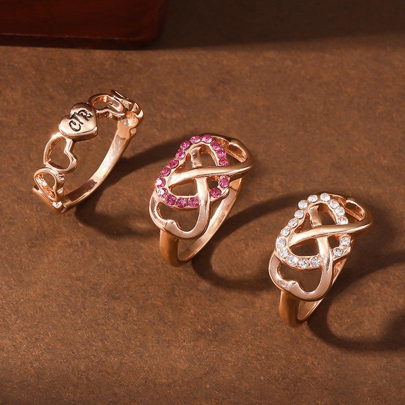 Stylish Sweet Heart Interlocking Rings with Full Diamond Inlay