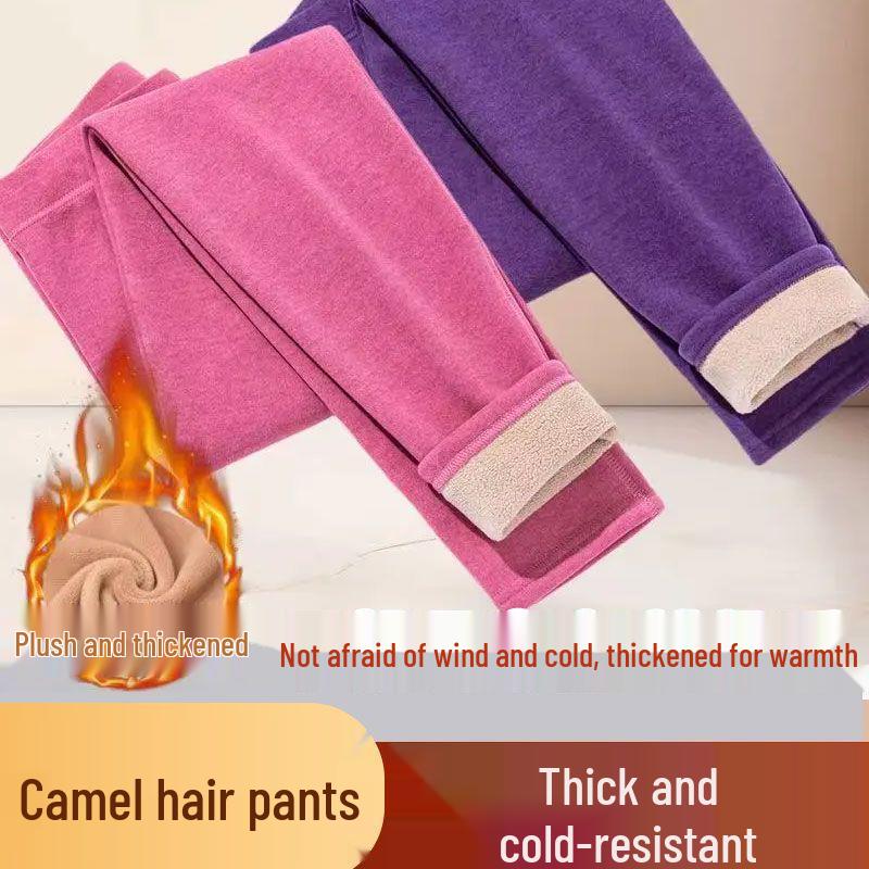 Women's High-Waist Thermal Pants: Fleece-Lined, Thickened Lamb Wool, Cotton Blend, Large Size, Ideal for Autumn & Winter.