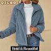 QICED Damen Vintage Casual Solid Color Print Herbst Winter Langarm POLO Neck Jacken & Mäntel
