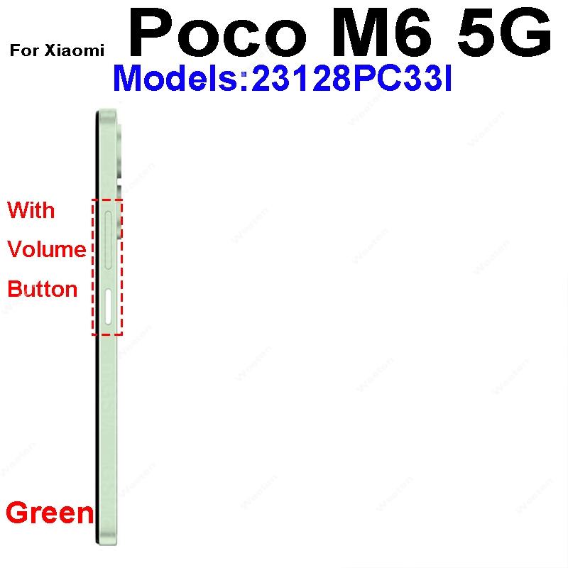 LCD Middle Frame Housing For Xiaomi Poco M6 M6 Pro 4G 5G Middle Frame Holder Cover With Volume Key Replacement Repair Parts