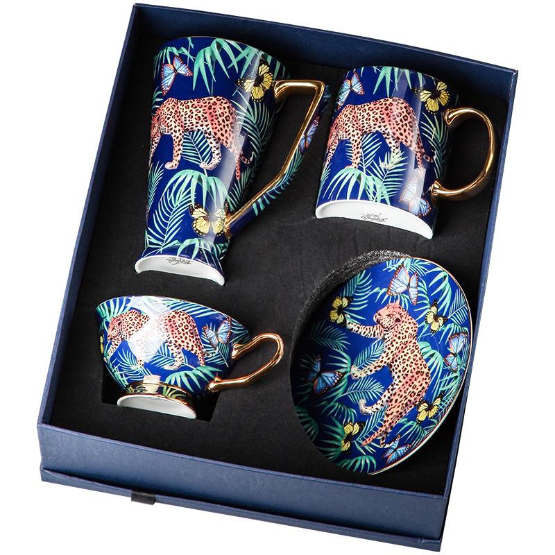 Jungle Cheetah Luxury European Bone China Mug Set - Large Capacity, Exquisite Design