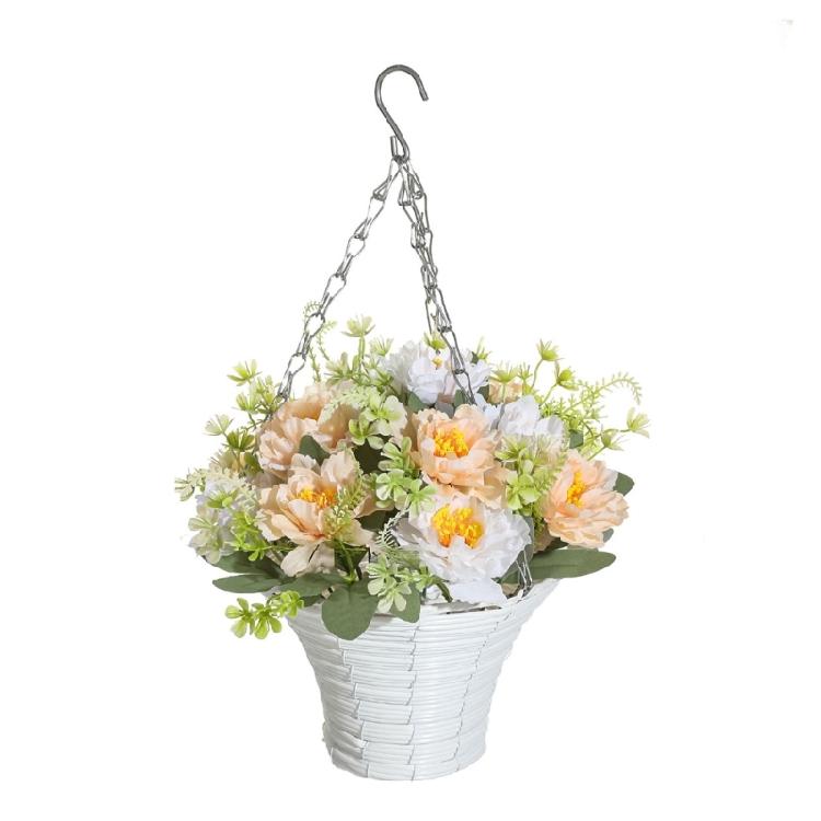 Fake Hanging Plant in Plastic Basket for Outdoor Indoor Patios Courtyards Garden