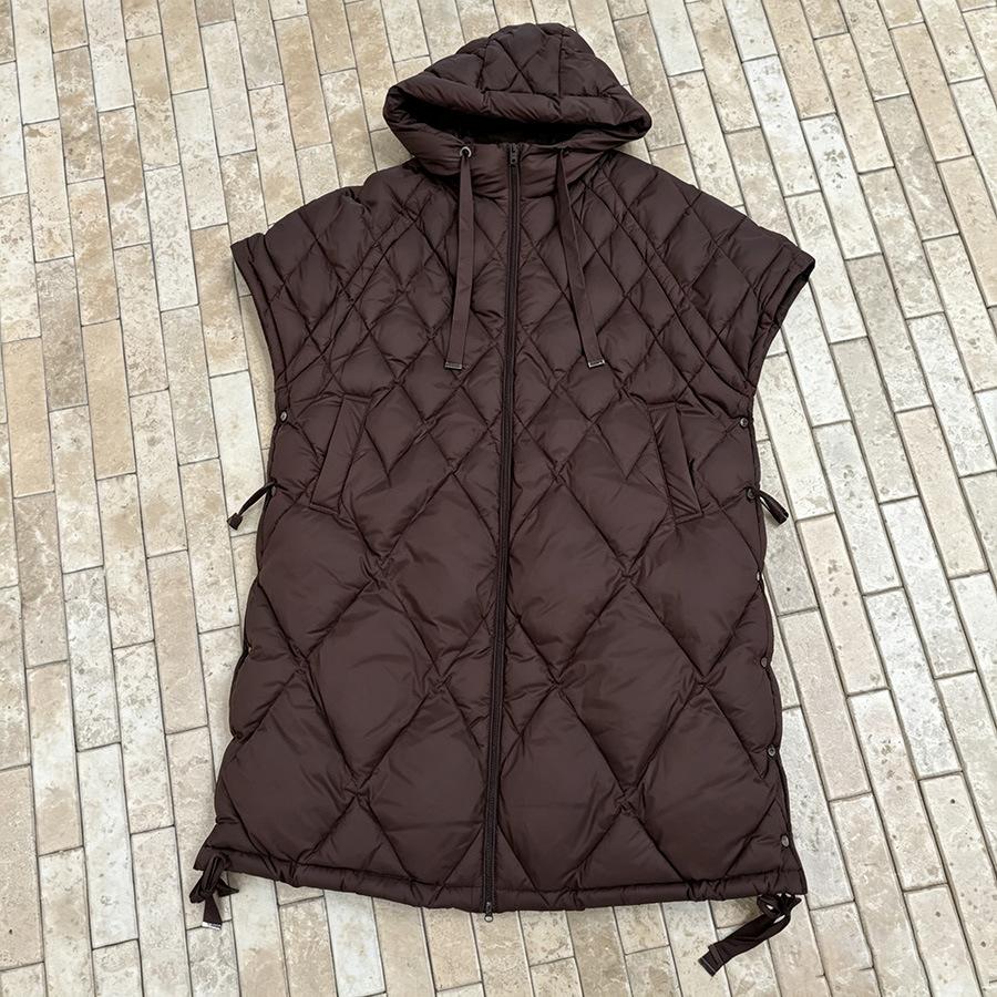 Autumn and Winter European Version Loose Large Size Hooded Rhombus Long White Duck Down Vest Warm Vest Jacket Tide