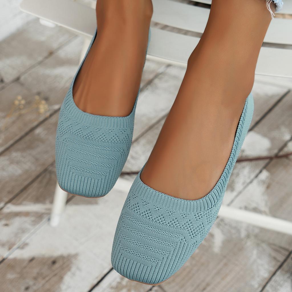 Fashion Women Flat Shoes Solid Color Square Toe Office Shoes Casual Breathable Ballet Soft Mesh Mules Shoes Women Loafers Size 36-43