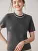 Women's Cashmere Color Block Short Sleeve Round Neck Loose Cable Knit Sweater