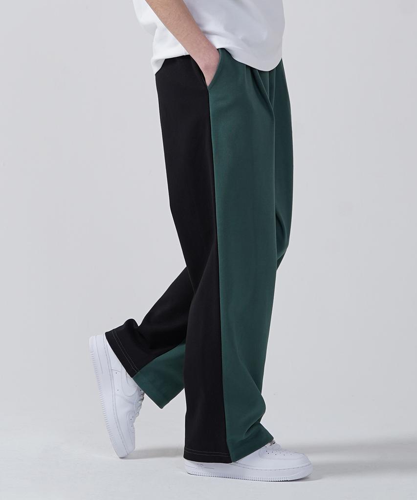 GAKKAI UNIONS One-Pleat Wide Sweat Mix Pants Dark Green/Black