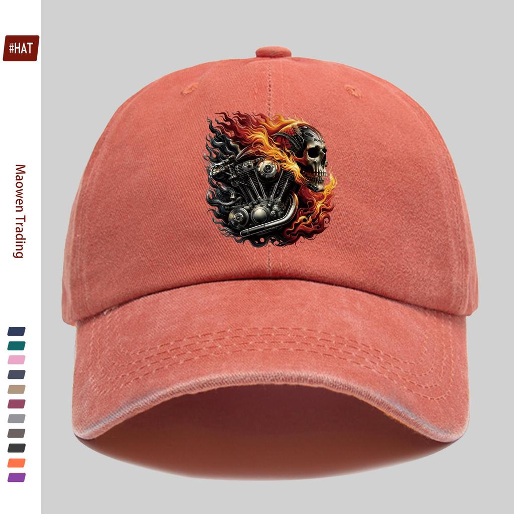 pc Fashion Flame Biker Skull Print Baseball Cap Party and Racing Decorative Sun Hat Multiple Colors Available Home Leisure D