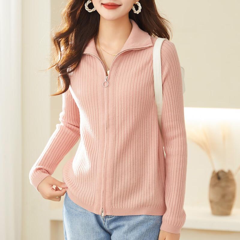 

TUHUANG Women s Pure Wool Double-Zipper Cardigan L (165/88A)