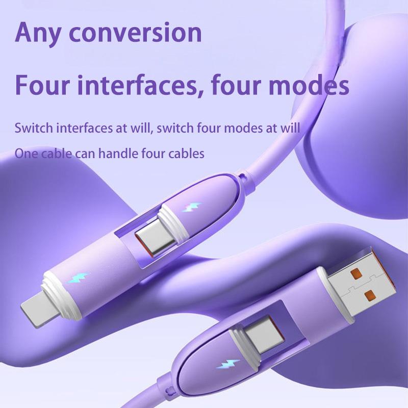 New Fast Charging Cable 4 in 1 Silicone Cable With 8 Pin/Type C/USB a Port High-speed Charger Wire For Samsung iPhone Huawei