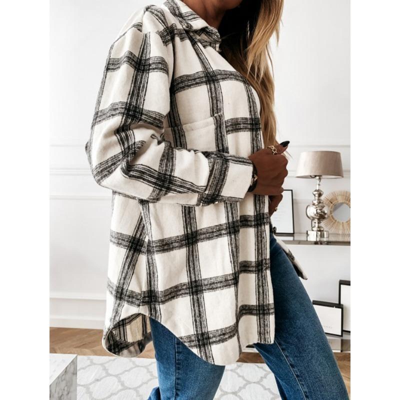 Autumn and Winter Loose Casual Retro Plaid Long Sleeved Shirt Jacket for Women
