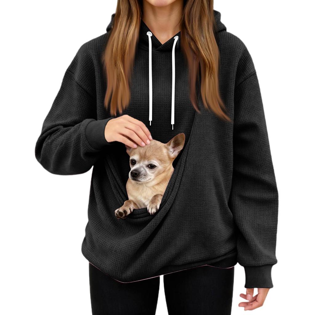 Herre- og dame unisex mote avslappet topp ensfarget langermet kjæledomslomme hettegenser sweatshirt