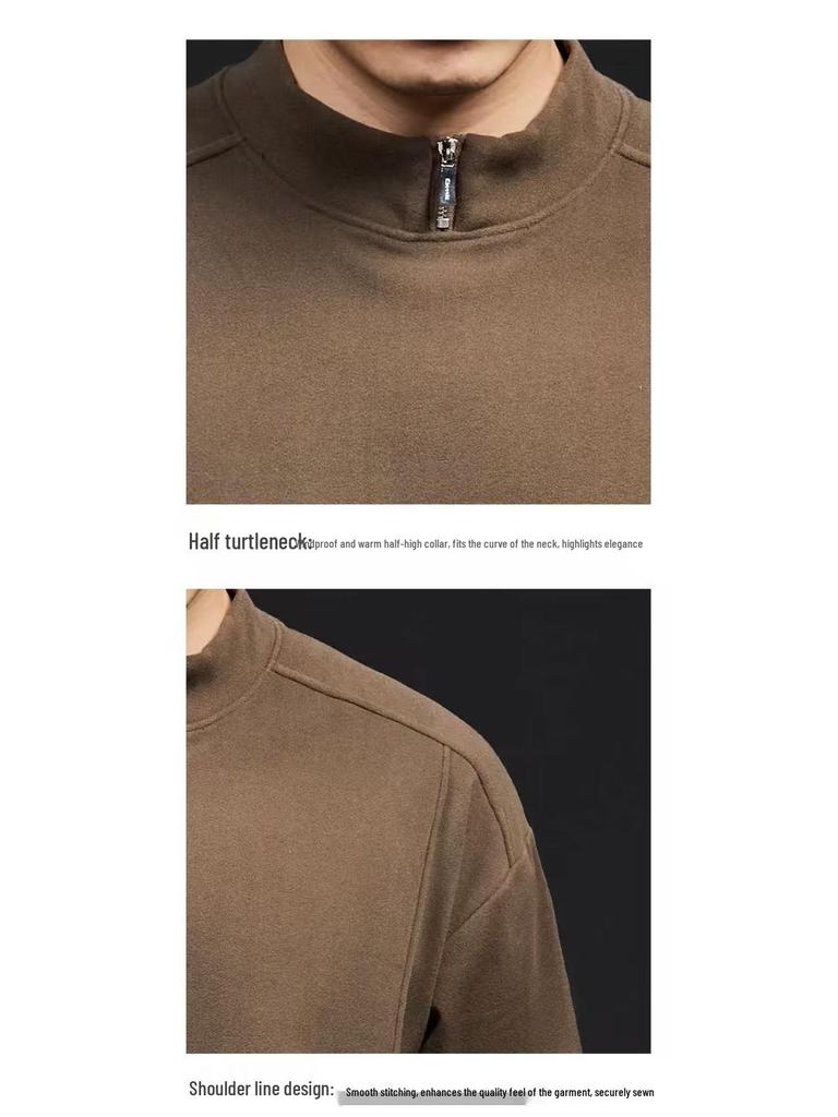 Men's Fleece Zipper Stand Collar Warm Pullover Shirt for Autumn & Winter