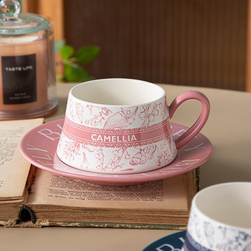 Chinese Style Ceramic Coffee Cup Saucer Set Household Drinking Cup Afternoon Tea Tableware Niche Latte Cup High Looking Girls