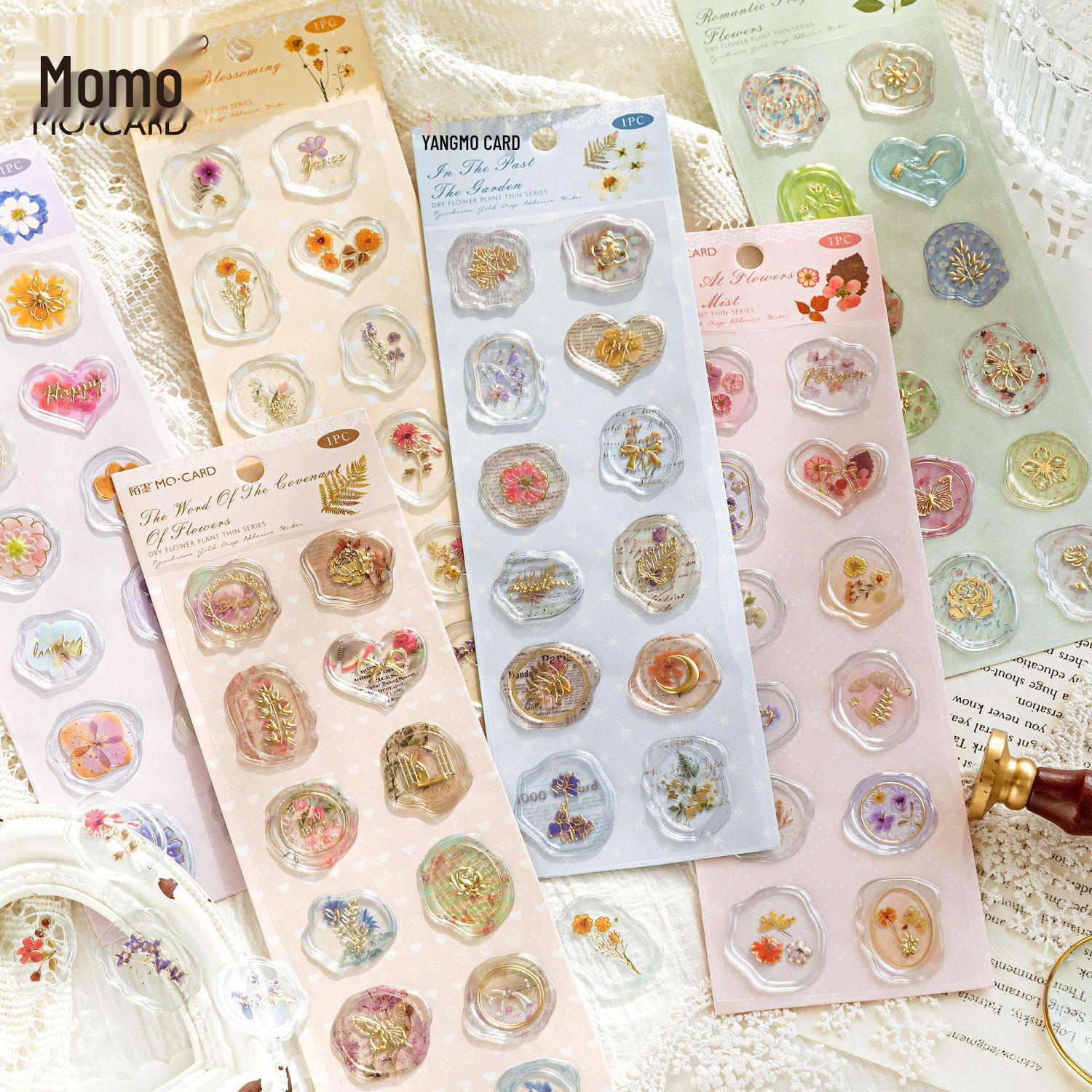 Mò Mò Fire Lacquer Epoxy Stickers: Dried Flower Album & Journal Decoration Romantic Floral