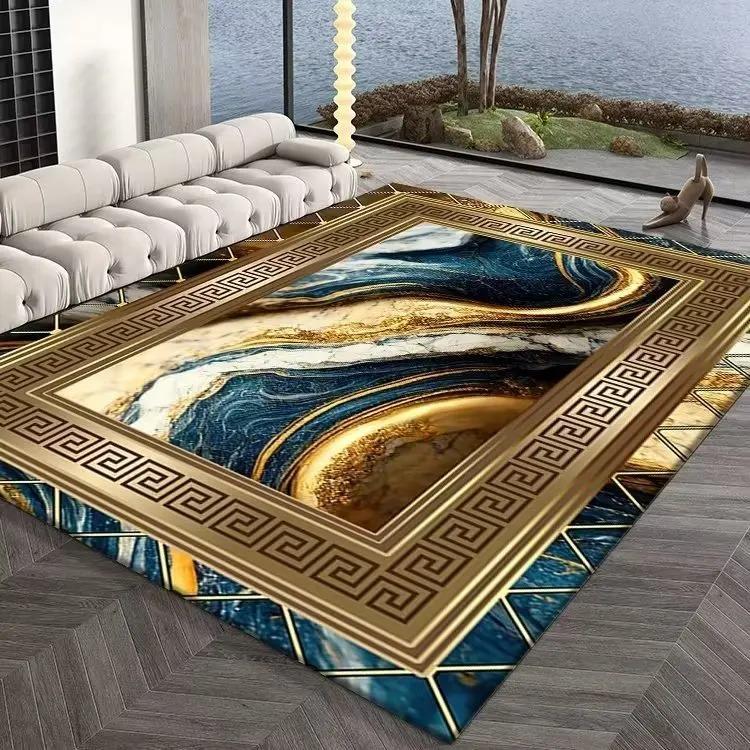 Gold Striped Patchwork Carpet Large Floor Mat for Living Room Washable Anti-slip Kitchen Door Mats Home Bedroom Area Decor Rug