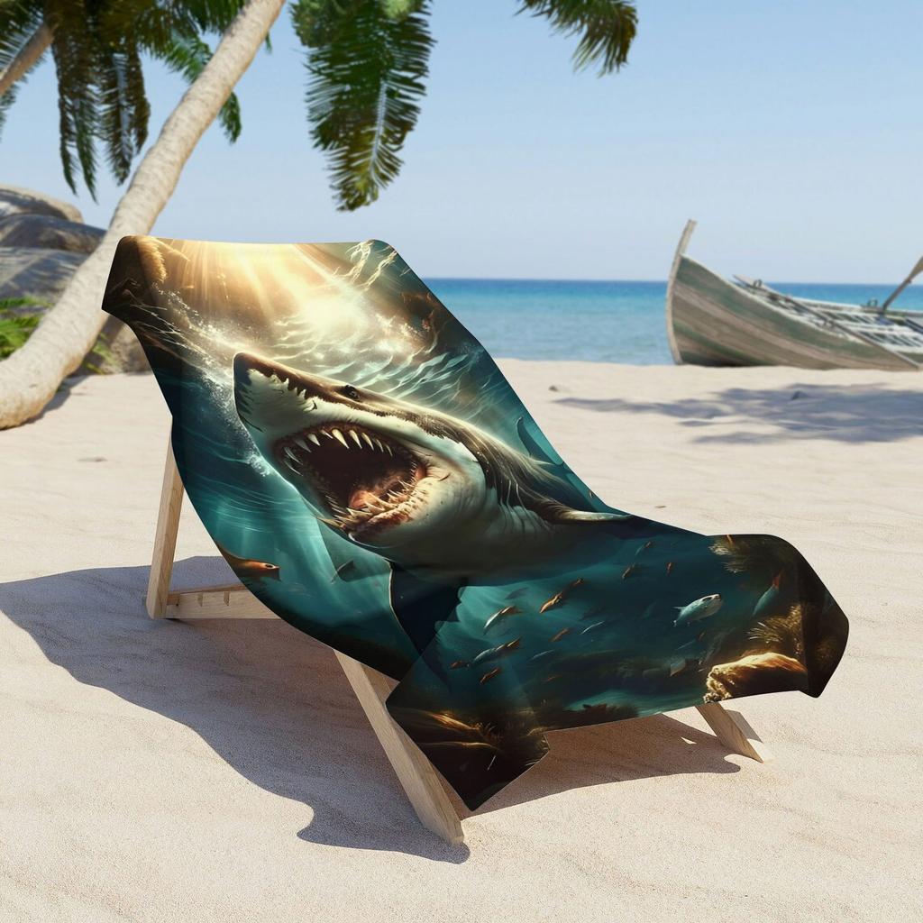 Asciugamano da Spiaggia Squalo Bianco Feroce Fantasia Protezione Solare E Antivento Adatto Per Piscina Campeggio Coperta da Viaggio