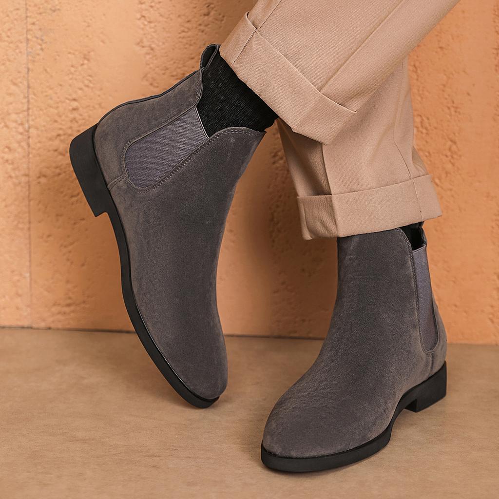Chelsea Boots Herre Imitert Hjorteskinn Chelsea Herrestøvler Midt Rør Semsket Sko for Menn Ankelstøvletter Botas Cuturno Masculinas
