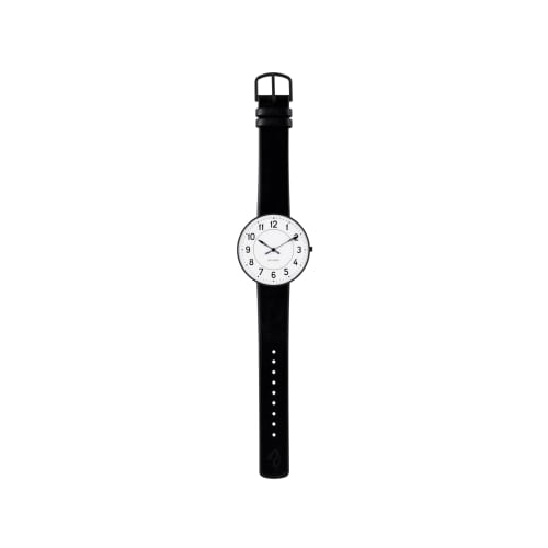 ARNE JACOBSEN STATION 53412-2001B Watch, 40mm, Scandinavian Design, Water Resistant (Quiet Design with No Second Hand), White with Black Leather Strap