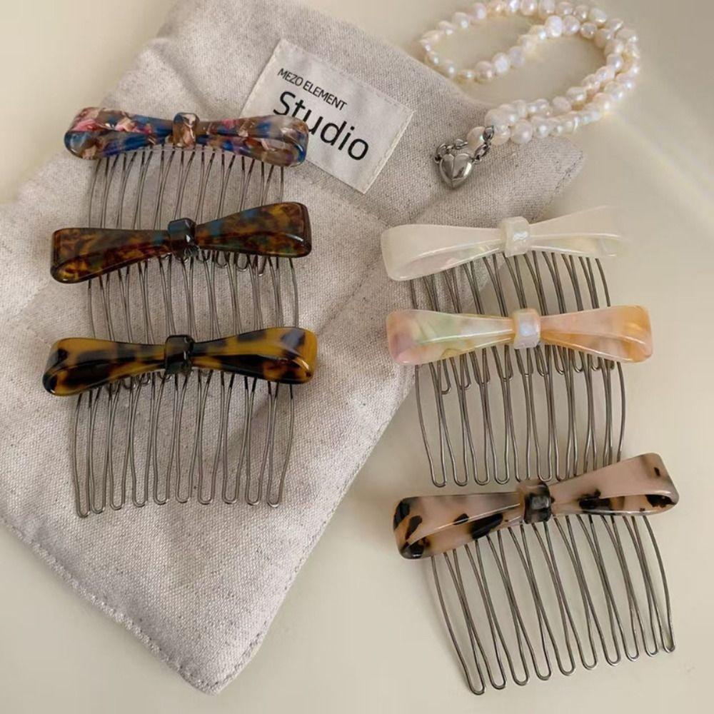 Fixed Combs Bowknot Hairpin Teeth Side Clip Vintage Acetic Acid Bow Hair Comb  Girl
