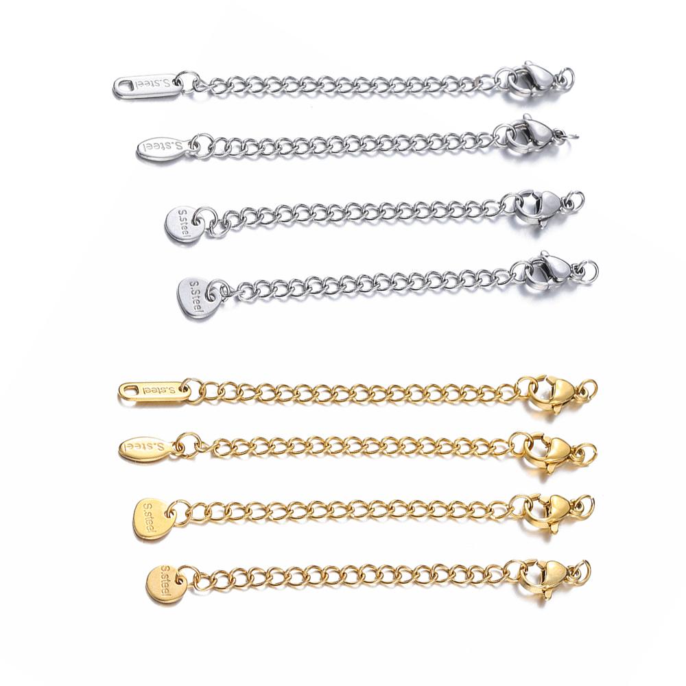 10pcs Stainless Steel Extension Extended Tail Chains Lobster Clasps Connectors DIY Jewelry Making Findings Bracelet Necklaces