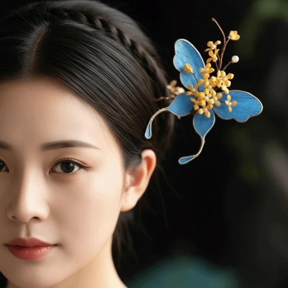 Beautiful Hanfu Butterfly Hair Fork Beads Exquisite Fairy Side Clips  Women