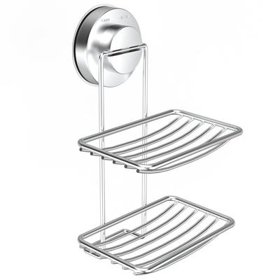 Non-perforated Household Stainless Steel Double-layer Suction Cup Soap Box Silver