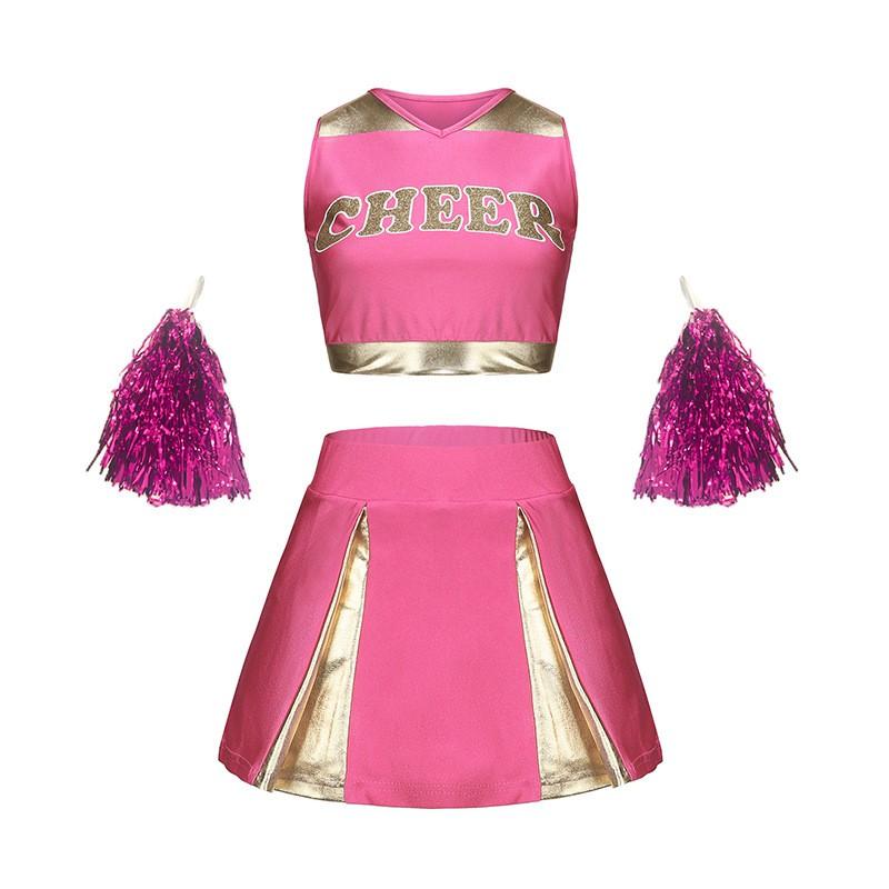 Womens Sexy Cheerleading Dance Costume Short Skirt Set Performance Competition