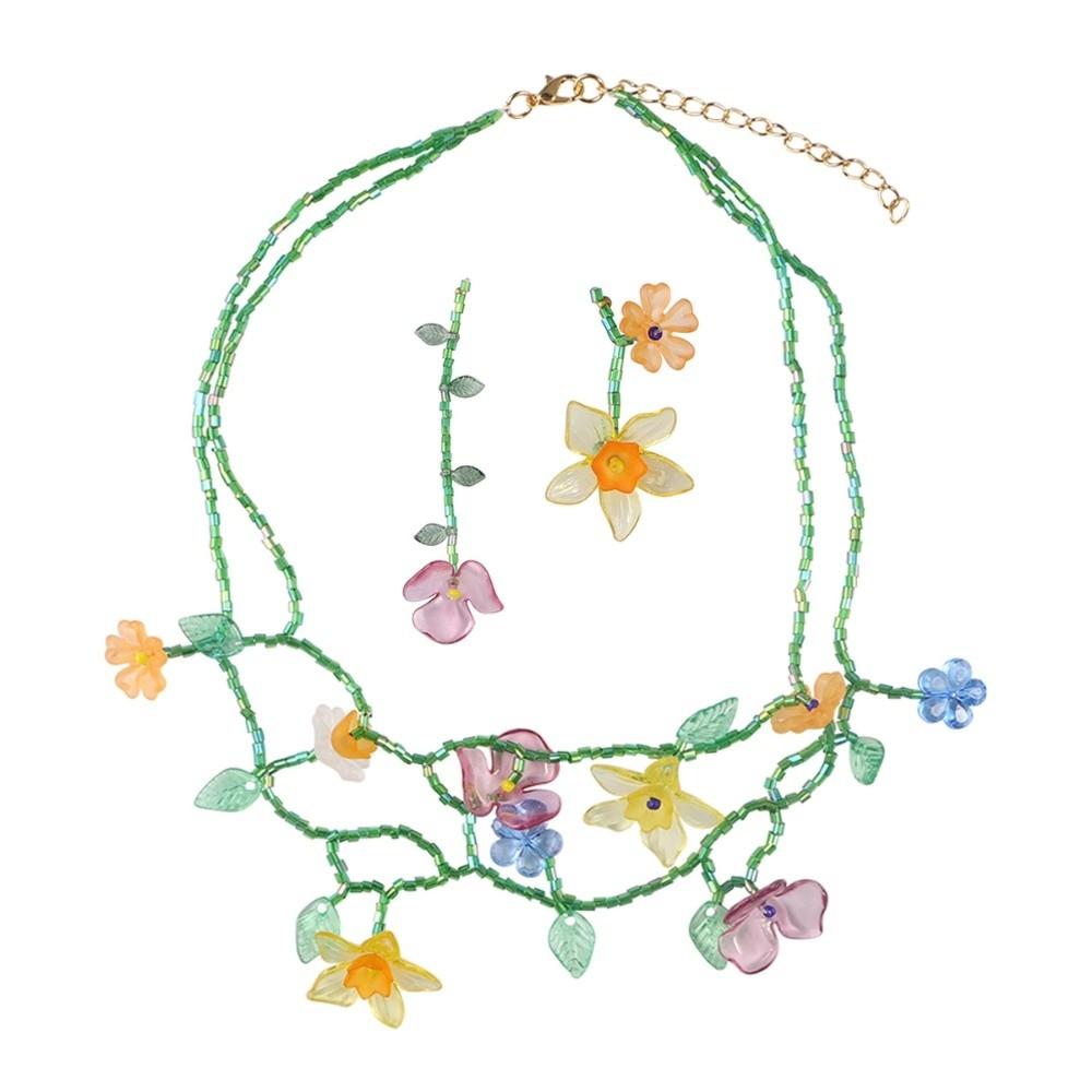 Versatile Beaded Flower Necklace Retro Earrings Jewelry Trendy Women's Necklace Dress Accessories