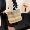 Casual Beach Handbag Strip Weave Bag Large Capacity Lazy Style Rainbow Beach Bag Bohemian Style Hollow Tote Bag Streetwear CLE