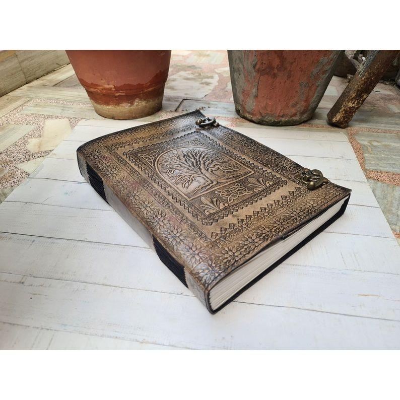 

Кожаный журнал, Древо Жизни, Тисненый, с чистыми листами, Коптский переплет ОЧЕНЬ ТОЛСТЫЙ, Блокнот-скетчбук Подарок для него ее 10 x 13 in