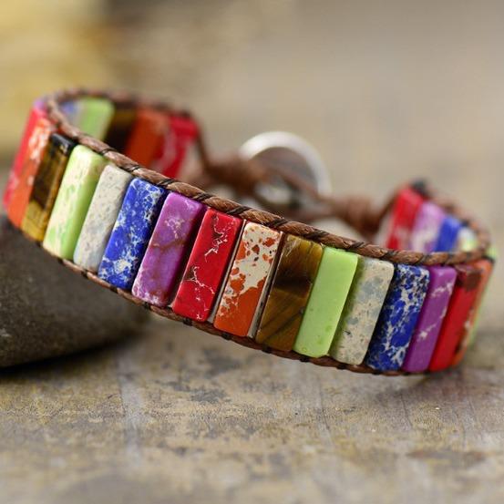 SJ Natural Emperor Stone Woven Leather Bohemian Bracelet Unisex Handmade Gemstone Jewelry Gift