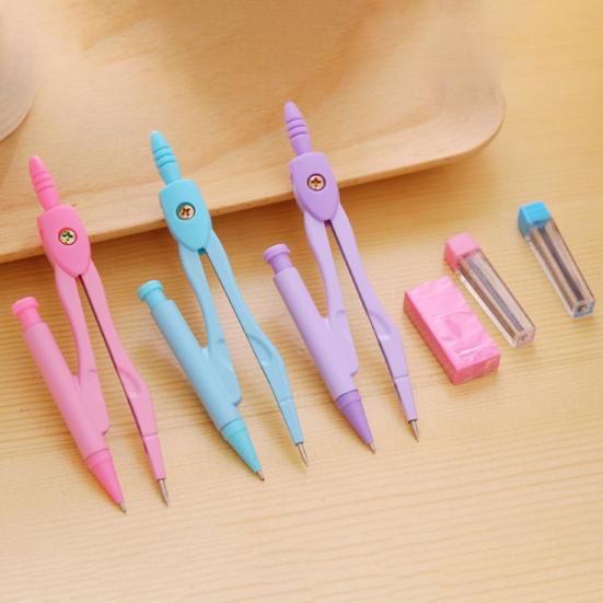7Pcs/Set Compass Kit with Protractor Ruler Lead Eraser Storage Box Math Drafting Drawing Compass Geometry Tool Students School Office Supplies