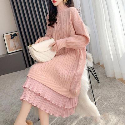 Plus Size Women's Sweater Skirt, Women's Autumn and Winter Long Section Over The Knee Loose, Outer Wear and Inner Base Shirt