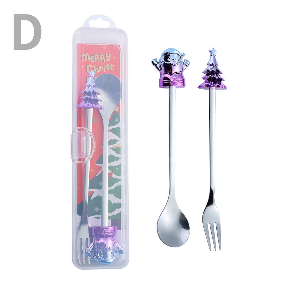Cartoon Santa Claus Christmas Tree Coffee Dessert Spoon & Fork Gift Set