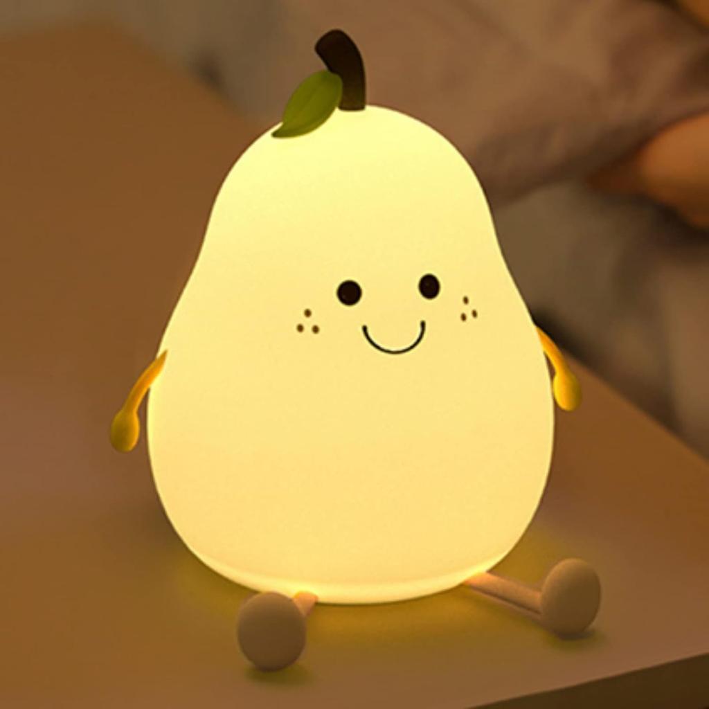 Cute Pear Night Light for Kids USB Rechargeable Nursery Lamp Eye Caring Night Light Multicolor Night Lamp Gift